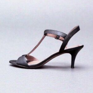Coach Black Leather 'Melodie' T-strap Heeled Sandal Size 8.5